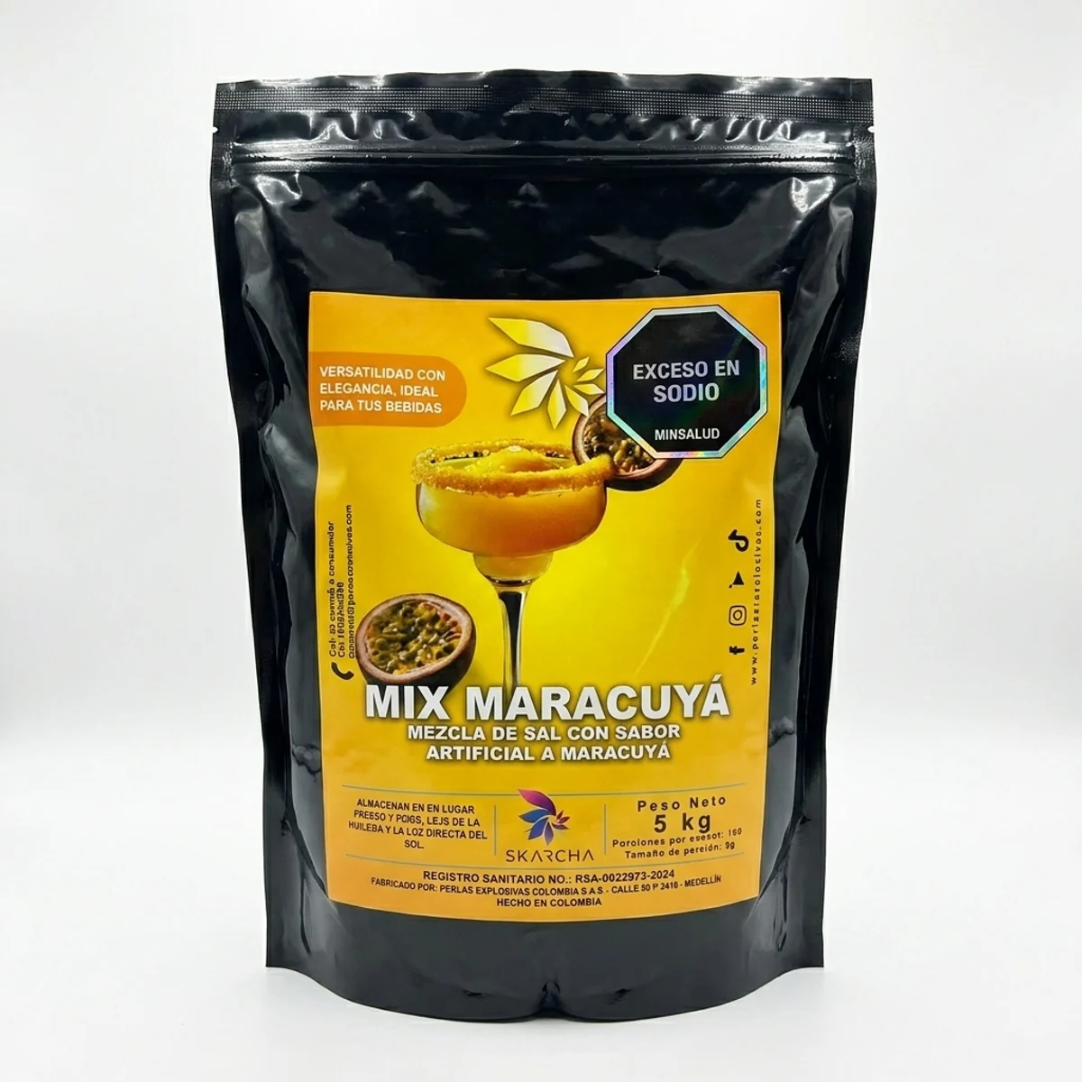Bolsa Skarcha sal maracuya — escarchador para bordes de cocteles, fondo blanco